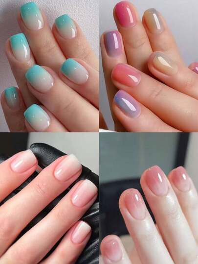 96片亚克力方形渐变色假指甲，简约浅蓝色法式渐变、裸色渐变、多色渐变、粉色渐变美甲用品，12种经典百搭尺寸，适合女性日常及节日美甲沙龙装饰，也可作为女士礼物。