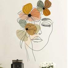 波西米亚北欧抽象花卉艺术美发沙龙墙贴，适用于客厅、卧室、厨房墙面装饰 - 彩色 - 查看 4