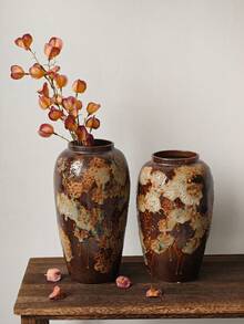 1 pieza Jarrón cerámico de estilo artístico de pintura al óleo retro chino, jarrón de flores de alta gama hecho a mano, maceta cerámica para flores artificiales e hidropónicas para decoración de sala de estar, jarrón cerámico vintage y antiguo, jarrón decorativo para arreglos florales en el hogar/cafetería, estilo rústico y de granja, a prueba de fugas, multiusos - Multicolor - Ver 8