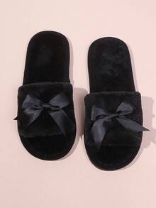 Women's Cute Bowknot Plush Open Toe Slippers, Soft & Comfortable Lightweight Indoor House Shoes, Suitable For Living Room And Bedroom, All Season,Shoe,Spring Summer Picks,Brides Maid Gifts,Room,Bedroom Decor,Beach,Travel,For Men,For Women,Vacation,Women's Day,Travel Essentials,Wedding Favours,Y2k,Bedroom,Car Accessories Women,Kitchen Decor,Cute Stuff - Black - View 10