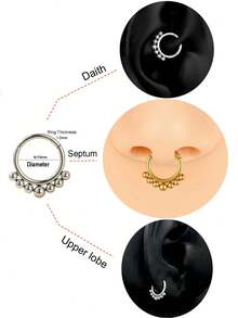 Hypoallergenic 316L Surgical Steel Nose Ring Septum Jewelry - 16G Hoop Earrings, Inlaid With CZ Zirconia, Suitable For Ear Cartilage/Helix Piercings | Unisex Body Jewelry Gift Set (Silver/18K Gold Plated), Women's Nose Rings, Nose Piercings, Septum Jewelry, Fake Piercings, Nose Studs, Imitation Piercings