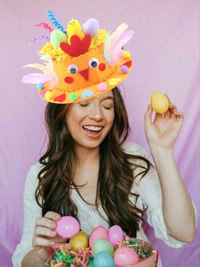 1 Set Easter Bunny Egg Hat DIY Craft Kit, Handmade Materials For Easter Decoration, Spring Party Supplies, Gifts, Classroom Or Home Craft Activities, Theme Party, Family Gathering