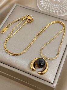 Simple Gold Hoop Obsidian Pendant Necklace, With A Shimmering Golden Luster, Fashionable Jewelry, Perfect For Dates, Parties, Dinners, And Various Special Occasions, Unisex,Valentine's Day Gift - Multicolor - View 8