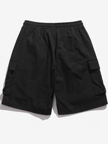 Quần short nữ thường ngày đa năng, màu trơn, kiểu dáng tối giản, quần Bermuda cargo màu đen thể thao - màu đen - Xem 5