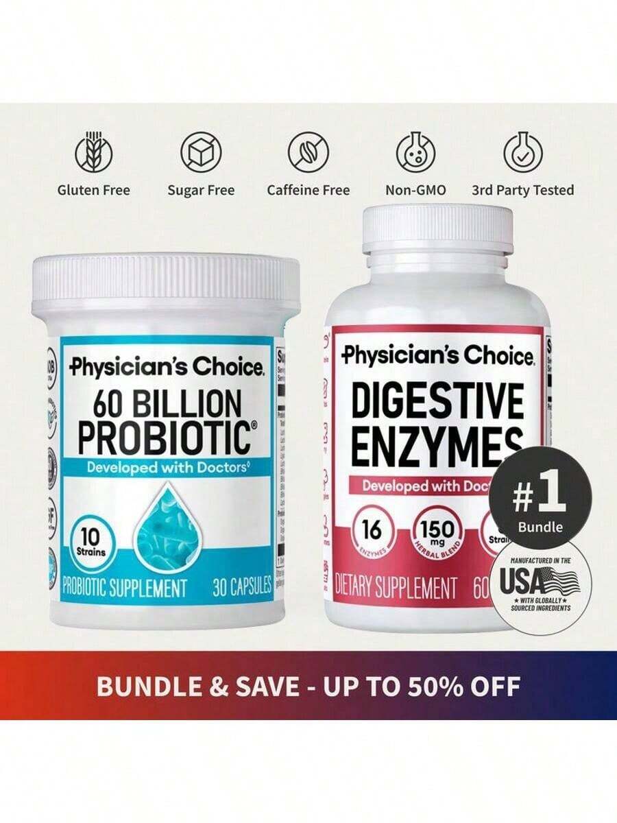 Physician's Choice Hack Your Tummy Bundle: Bloating, Digestion & Immune Support For Men & Women With Digestive Enzymes & 60 Billion Probiotic - 標準 - 查看 1