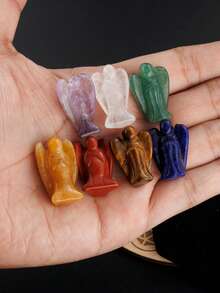 Healing Angel Carving Statue- Handcrafted Crystal Stones Unique Spiritual Gift For Peace, Protection Positive Energy Figurines - Multicolor - View 3