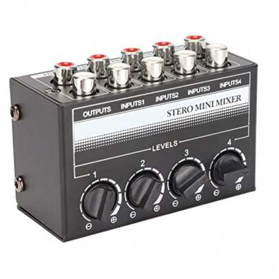 mhjMezclador de Audio Pasivo de 4 Canales Minimezclador Estéreo Profesional Consola de Placa de Sonido Entrada para Consola de Estudio de Grabación de PC Club de Escenariosleeping Bags
