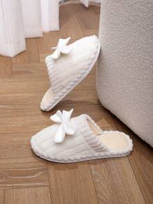 Women's Bow-Knot Plush Warm Slippers, Comfortable Indoor Anti-Slip Bedroom Slippers For Hardwood Floors, Suitable For Autumn/Winter