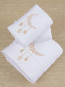 QIBHI 1/3件可選，純棉純色刺繡歐式風格100%純棉1件浴室毛巾或1件浴巾，居家全棉吸水柔軟優雅極簡浴室毛巾，居家必需品，毛巾，護膚 - 白色 - 查看 2
