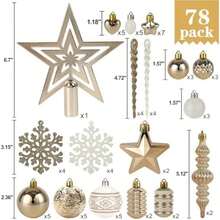 Juego de 78 adornos para árbol de Navidad, adornos de bolas de Navidad inastillables para colgar, para decoración del hogar, fiestas y festividades, color champán y blanco - Champán - Ver 2