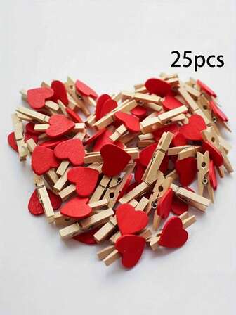 25 piezas de Pinzas en forma de corazón mini, Artesanías de madera para fotos, marcos de fotos, arte floral colorido, tarjetas y notas de florería de boda, pinzas de madera con forma de corazón de dibujos animados