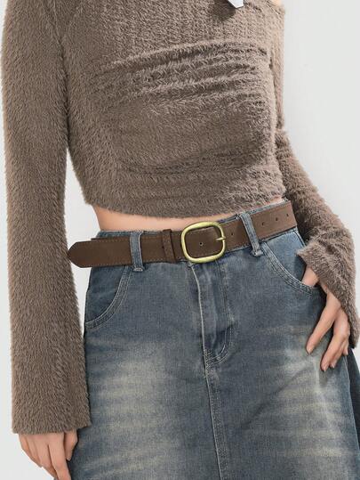 1pc Retro Y2K Style Belt, New Retro Pattern Leather Belt Versatile For Jeans, Wide Waist Belt With High-End Feel