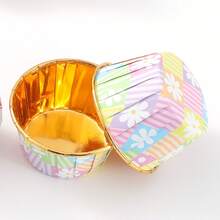 50pcs Bohemian Style Gold Rimmed Round Cupcake Liners, Disposable Heat-Resistant Baking Muffin Cups - Multicolor - View 8