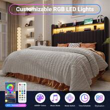 Allewie Full/Queen/King Size Lift Up Hydraulic Storage Bed Frame, 2-Tier Shelf Headboard With LED Lights And Charging Station, USB And Type C Ports, Wingback Velvet Headboard, No Box Spring Needed, Black - 黑色 - 查看 4