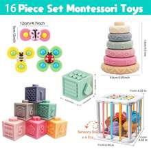 4-In-1 Toddler Toys Gift Set, Suitable For 1-2-3 Years Old Boys Girls Montessori Baby Toys For 6-18 Months - Pull Cord Teether, Stacking Blocks, Sensory Shapes And Storage Box, Fun Bath Time For Infants - Multicolor - View 6