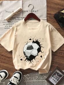 3件套青少年男童休闲运动足球印花短袖T恤，夏季学生上衣 - 彩色 - 查看 3
