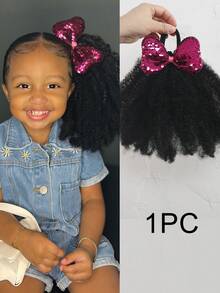 1 bộ tóc giả đuôi ngựa xoăn bồng bềnh cho bé gái, màu đen tự nhiên, kèm kẹp nơ bóng bẩy, thích hợp cho Halloween và sử dụng hàng ngày. - Màu đen tự nhiên - Xem 11