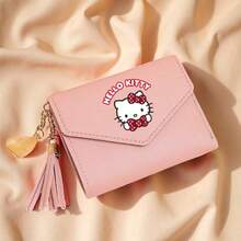 可爱流苏吊坠装饰钱包，仿皮多功能短款钱包，可爱零钱包翻盖卡包信封包，是送给女孩和青少年的完美圣诞礼物，适合日常使用、上学和办公。