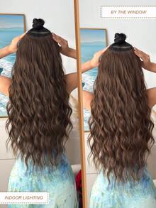 V-Clip Style Hair Extensions In Brown, Orange, White, Gradient Black, Brown, Gradient Wine Red, Gradient Brown, Gradient Black Gray, Multi-Color, 24 Inch Water Ripple Heat-Resistant Fiber Synthetic Hair Pieces, Suitable For Women's Christmas, Halloween, Music Festivals, Parties, And Daily Use - Two-Tone - View 9