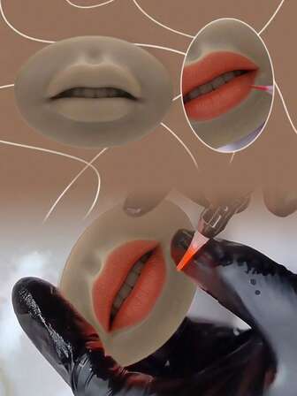 1pc 3D Deep Brown Pout Lips Double-Sided Stereo Lip Mask, Soft Elastic Silicone Eyebrow Tattoo Practice Skin