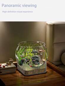 1pc Sturdy Transparent Round Fish Tank, Unbreakable & Anti-Tipping Desktop Aquarium Suitable For Turtles & Small Fish, Natural Stone Design, Multifunctional Indoor/Outdoor Decorative Fish Tank