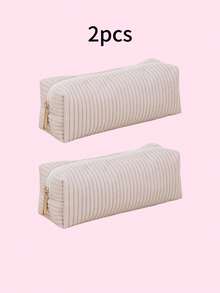 1个灯芯绒铅笔袋，大容量软拉链铅笔袋，化妆包，学校和办公桌文具收纳袋，创意礼物，适合感恩节、圣诞节、生日、万圣节装饰、返校季、铅笔盒、背包 - 粗條紋 - 查看 11