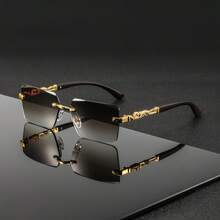 1 Pair Men's Metal Square Frameless Vintage Casual Elegant High-End Fashionable Glasses - 濃金雙灰木紋腳 - 查看 1