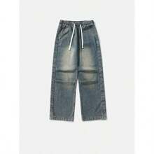 - Pantalones de mezclilla lavados retro para hombre, estilo japons de otoo con cordn - M + Negro11 - Ver 5