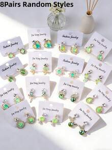 5对/套 精致可爱时尚水钻耳环 男女童款 蝴蝶心形雪花水滴随机款式 节日派对生日礼物 日常佩戴饰品 - 5對水鑽兒童耳釘 - 查看 10