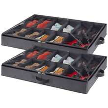 WEWI Lifewit Juego de 2 Organizadores de Almacenamiento para Zapatos Debajo de la Cama Caja Plegable de Tela para Zapatos con Cubierta Transparente Bolsa de Almacenamiento con Ventana Transparente con 2 Asas Reforzadas Se Adapta a 24 Pares de Zapatos Gris - Gris+2 - Ver 1