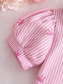 Bộ quần áo thường ngày 2 món cho bé gái, áo sơ mi thắt nơ và chân váy quần short. - Hồng - Xem 4