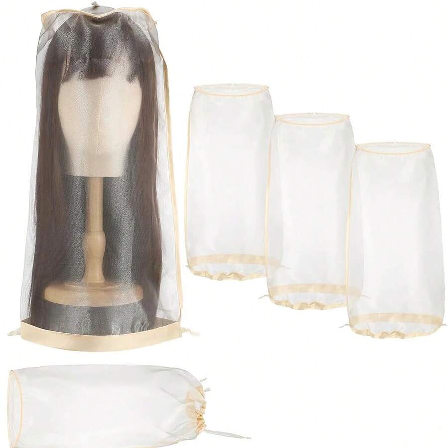 Almacenamiento de cubierta de peluca de 3/5 piezas para proteger pelucas en la cabeza de peluca de maniquí la suciedad y el polvo YLW6 - 3 bolsas blancas - Ver 1