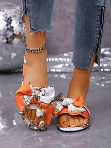 Dép xăng đan đế bằng đa năng thời trang mới năm 2026, dép lê nơ xinh xắn kiểu dáng thường ngày. - trái cam - Xem 3