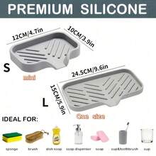 Suport de scurgere din silicon, protecție împotriva stropirii chiuvetei de bucătărie - Tavă de scurgere cu mâner de robinet din silicon, dozator de detergent de vase și suport pentru burete de robinet, accesorii pentru chiuvetă, potrivite pentru blatul de bucătărie și baie - o marime - Vizualizare 5