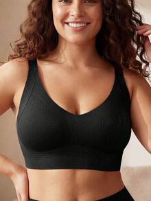 Reggiseno senza fili da donna, stile intimo, con spalline regolabili, imbottiture rimovibili, comodo per uso quotidiano e attività fisica - nero - Visualizzare 4