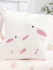 1件/2件装复活节装饰抱枕套，兔耳朵毛绒刺绣帆布，适用于客厅、沙发、卧室、家居装饰、节日礼物、春夏