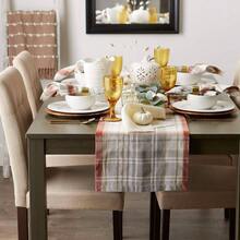 Thankful Autumn Fall Tabletop Decoration, Reversible Table Runner, 14x108, Fall's Bounty - Cozy Picnic Plaid + 72" X 14" (Runner) - View 4