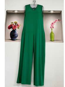 Long Jumpsuit With Bag. - Green - View 1