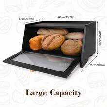 LZYMSZ Stylish Black Bread Box Bamboo Wood Bread Bin With Visual Window Large Capacity Kitchen Countertop Food Storage Container Keep Bread Fresh Box Baking Storage Accessories - màu đen - Xem 3
