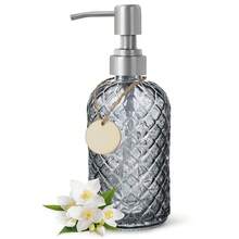 Gem-Patterned Glass Soap Dispenser With Rust Proof Stainless Steel Pump-13 Oz Liquid Hand Soap Dispenser For Kitchen & Bathroom,Great For Lotions, Essential Oil, Liquid Soaps-Gray - 寶石灰 - 查看 1