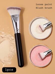 1pc Soft Fiber Angled Makeup Brush, Suitable For Foundation, Blush, Contour, Concealer, Setting Powder Brushes, Natural Even Application, Portable Cosmetic Tool - Black - View 4