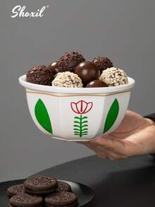 shoxil 1个沙特风格陶瓷甜点碗，郁金香花纹，可作零食碗、酸奶沙拉水果碗、坚果碗、托盘、甜点杯，适用于下午茶、家庭聚会、节日礼物、酒店、斋月礼品分发等场合。