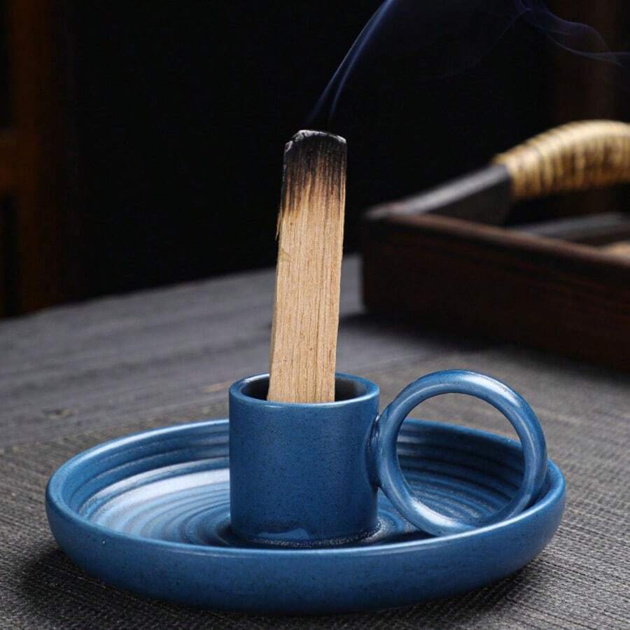 1pc Peruvian Palo Santo Incense Burner Ceramic Plate Stand, Meditation Tray For Relaxation And Spiritual - Multicolor - View 1