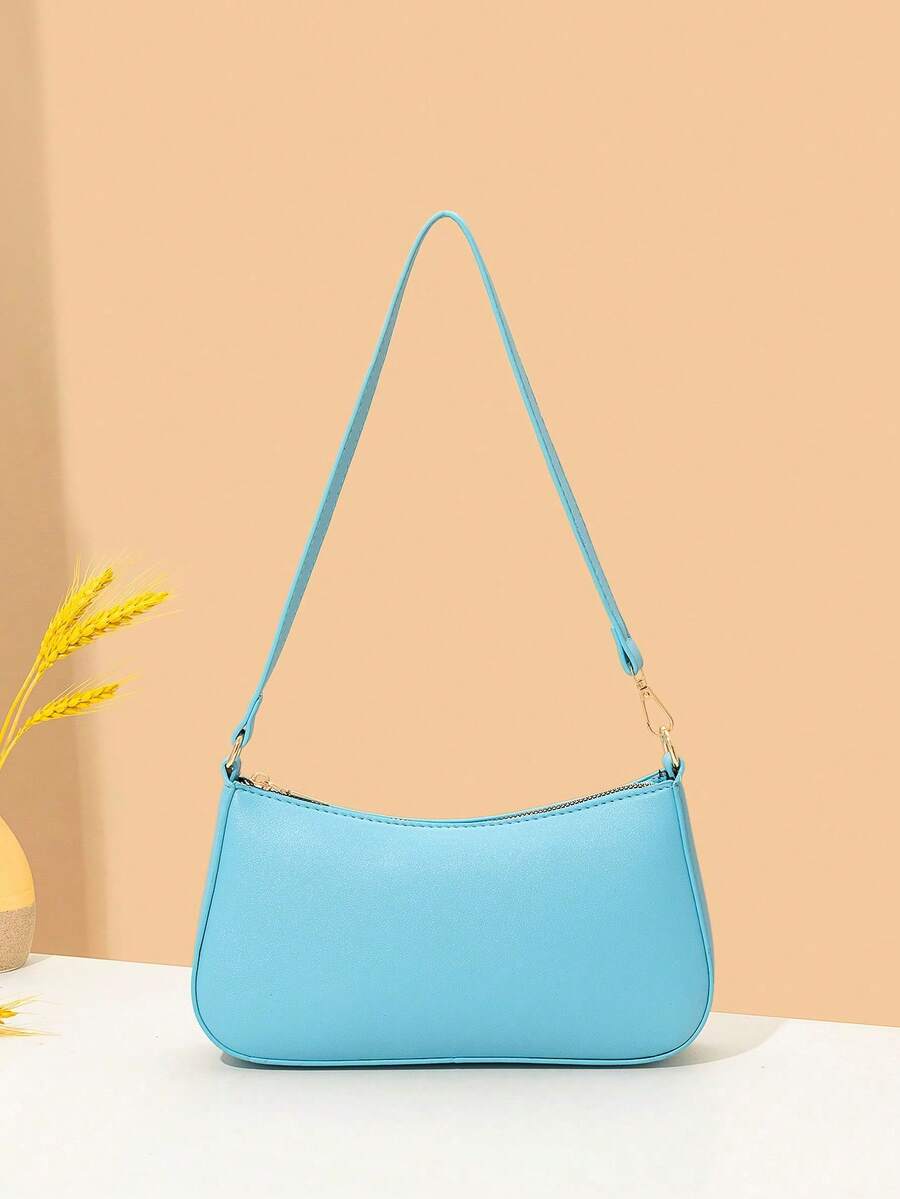 Fashionable Minimalist Underarm One Shoulder Baguette Bag - Blue - View 1