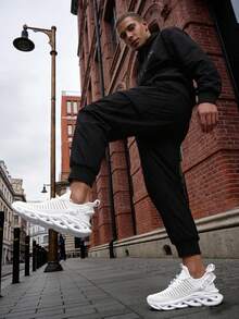 Men's Wave Sole Sneakers, White Mesh Breathable Fashion Shoes, Chunky Platform Athletic Shoes For Men - Unique Comfort Gift For Him, Jogging And Gym - trắng - Xem 6