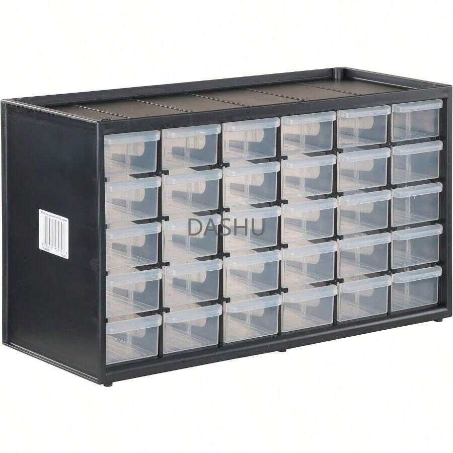 sistema modular de almacenamiento de 30 cajones pequeños,Organizador de almacenamiento,  fácil de apilar (CMST40730), negro, blanco - 30 contenedores - Ver 1