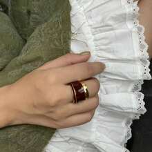 A Burgundy Enamel Double-Layer Ring With A Unique Design - Silver Polished Ring - View 3