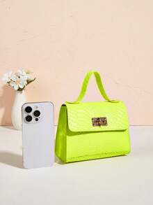 1个女童迷你蛇纹手提包单肩包零钱包，旋扣翻盖，链条肩带，简约时尚，理想的礼物之选 - M1000 - 查看 5