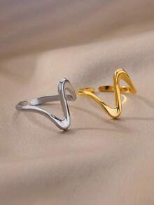 VJS Fashionable Asymmetrical Stainless Steel Open Ring For Women, Minimalist Daily Accessory Suitable For All Year Round Wear