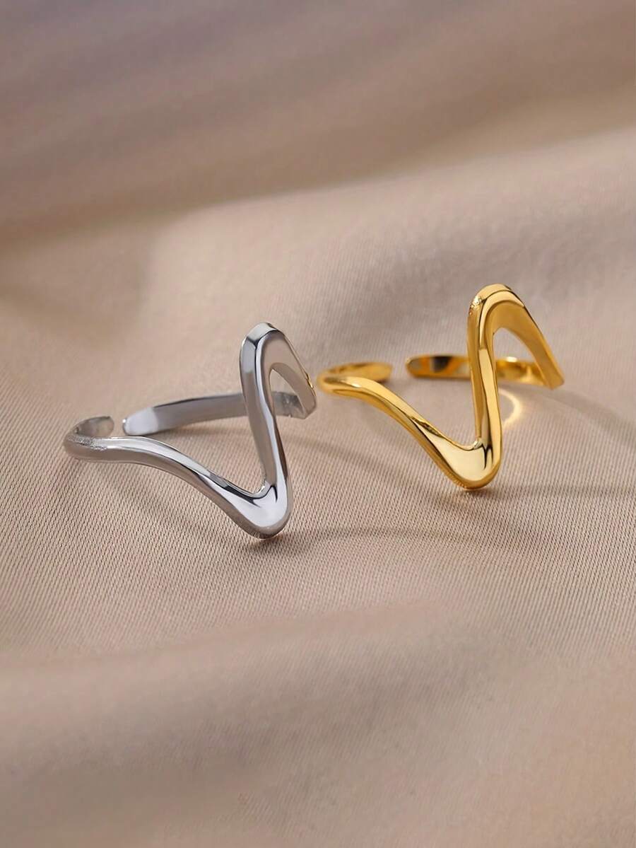 VJS 时尚不对称不锈钢开口戒指，简约日常配饰，适合全年佩戴。